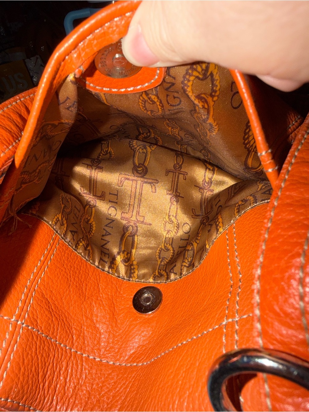 Tignanello Tangerine Orange Pebbled Leather Multi Pocket Shoulder Hobo Bag - Picture 12 of 12